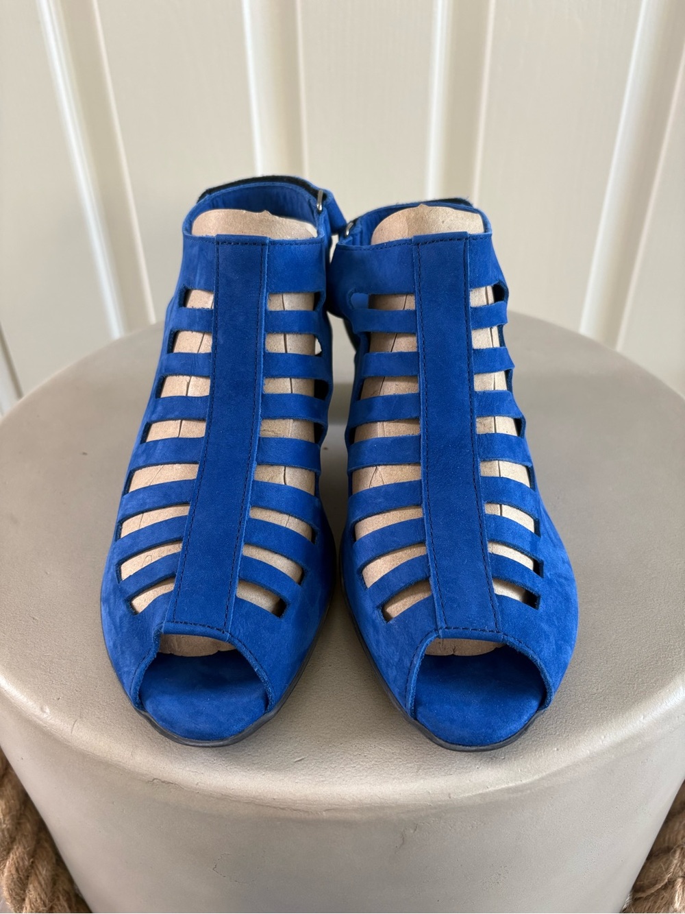 Arche | Women’s Blue Suede Cage Sandals Heels | Size 40 EU | Peep Toe Slingback